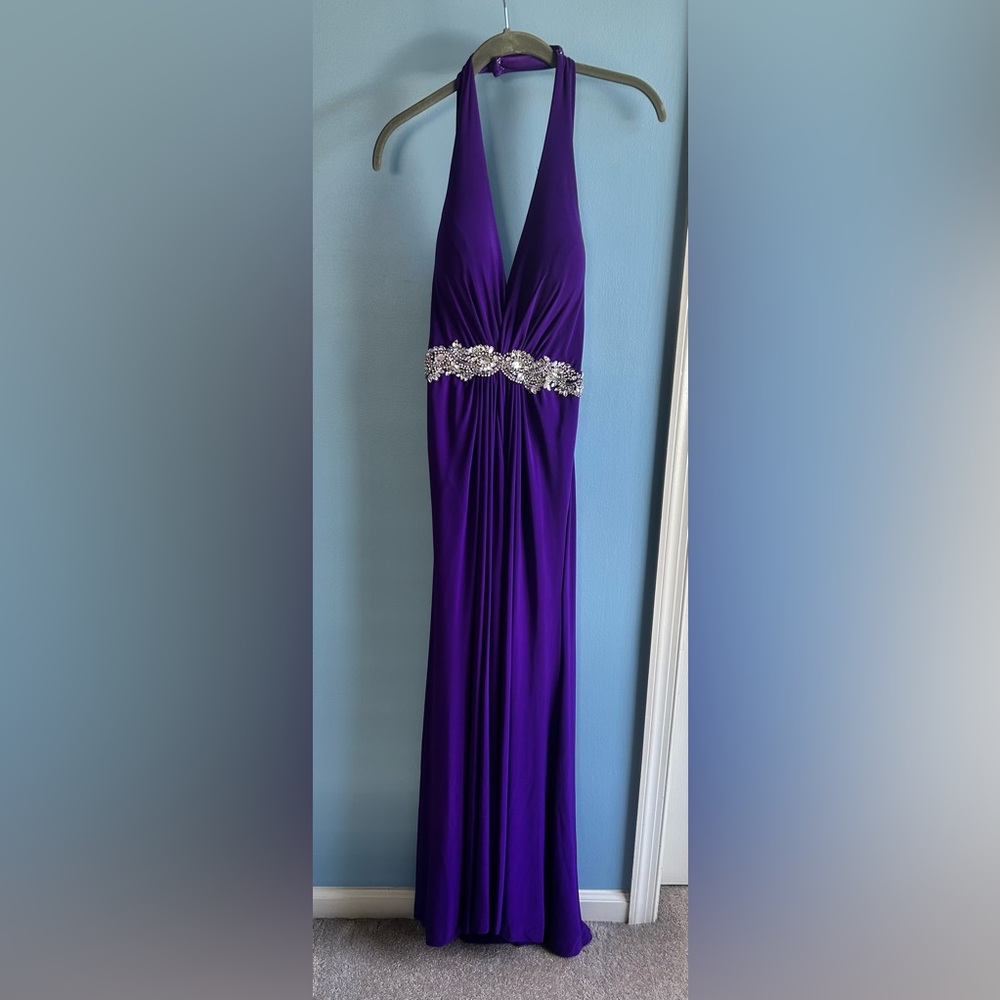 Elegant Purple Gown with Embellished Waist